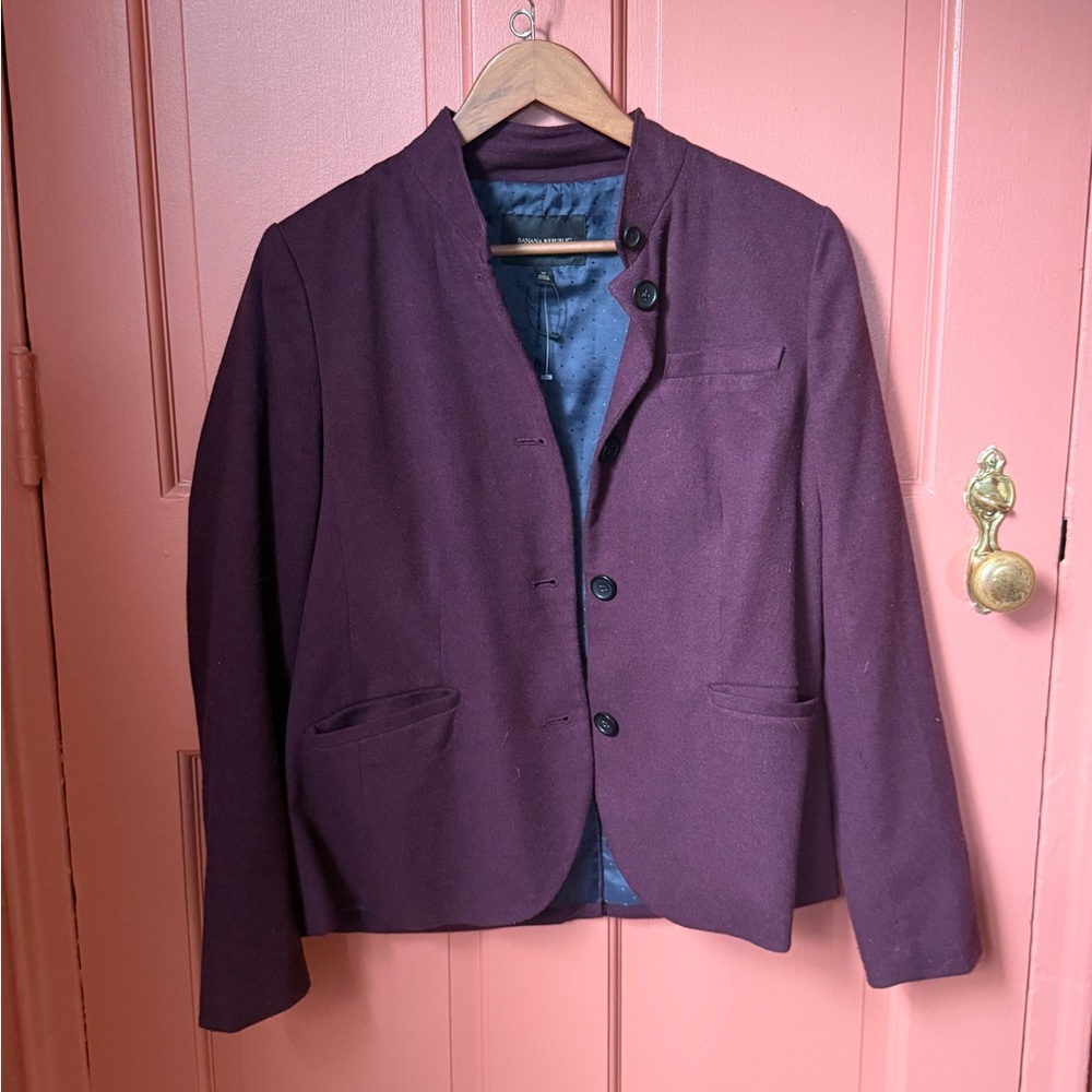 Banana Republic Burgundy Purple Blazer with Notched Lapel and Fitted Silhouette